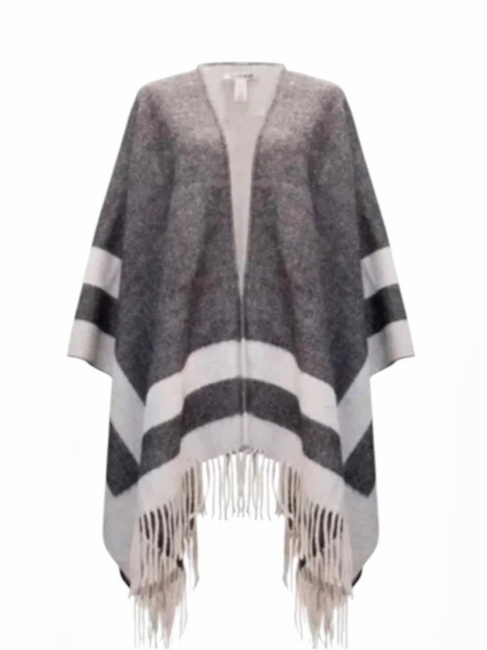 Walter Baker Veruschka Reversible Striped Black & Ivory Poncho With Fringe NWT
